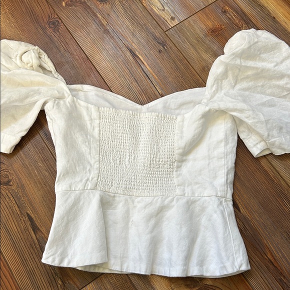 Aritzia Wilfred Fatale Blouse Size XS Womens Top White Sweetheart Puff Sleeve - Picture 5 of 7